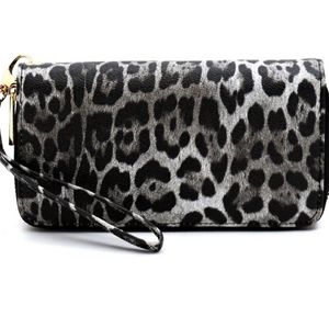 Leopard Double Zip Around Wallet Wristlet